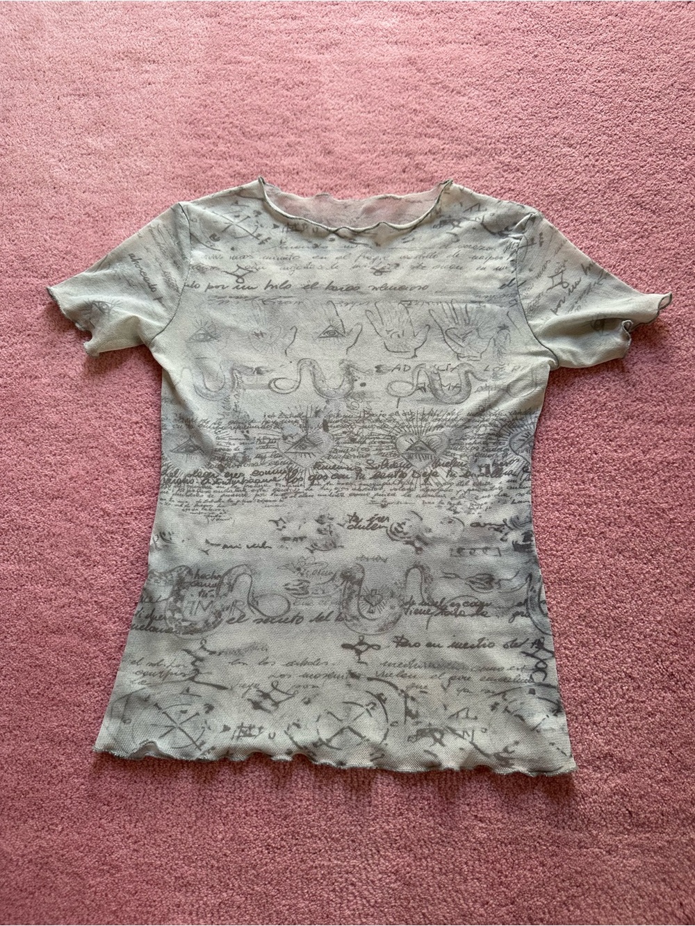 Vintage 90s/Y2K Sheer Mesh Tattoo Print Baby Tee